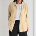 Loose-fit Solid-color Long-sleeve Cotton-linen Coat With Buttons For Women